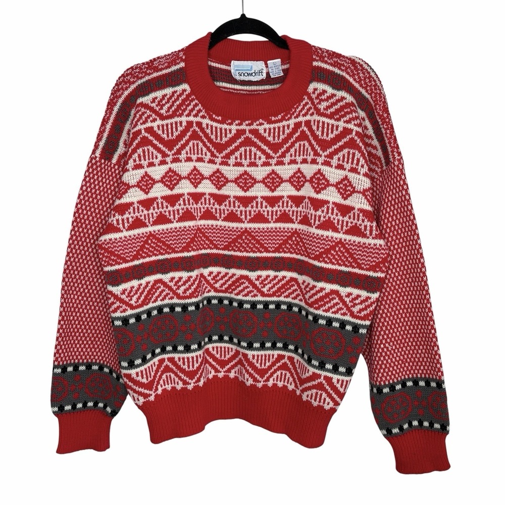 VTG Snowdrift Fair Isle Ski Sweater Large Fisherman Crewneck Nordic Old Money‎